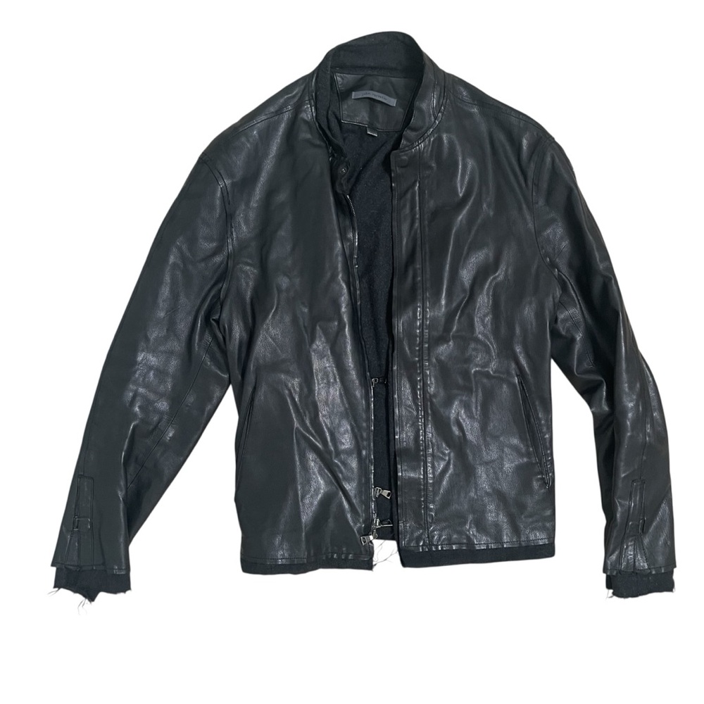 John Varvatos Distressed Black Lambskin Leather Jacket